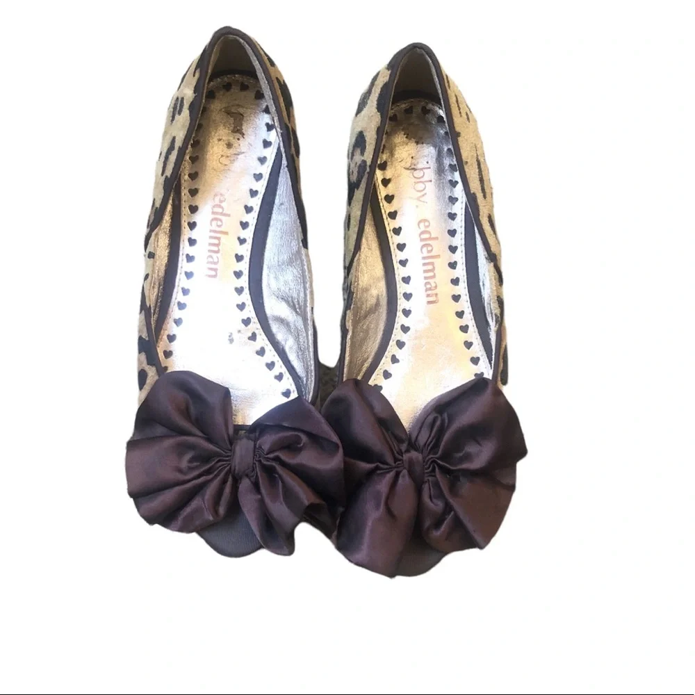 Libby Edelman Kendra Cheetah Bow Open Toe Shoes Flats size 7.5 - Picture 1 of 9
